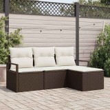 Set canapea 4 piese cu perne Maro Ratan Polimeric