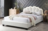 Set pat tapitat Comfort 2 cu LED cu saltea inclusa, cadru din lemn cu somiera fixa, culoare Crem