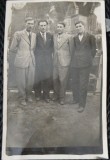 Fotografie tip Carte Postala, Patru barbati in costume, perioada interbelica