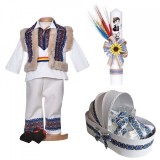 Set botez popular baiat, trusou botez landou, lumanare si costum traditional,