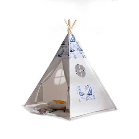 Cort joaca copii stil Teepee Tent Sailing BathVision, 120x120x160 Albastru