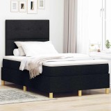Cumpara ieftin Pat cu arcuri cu headboard Negru 120 x 200 cm tesatura