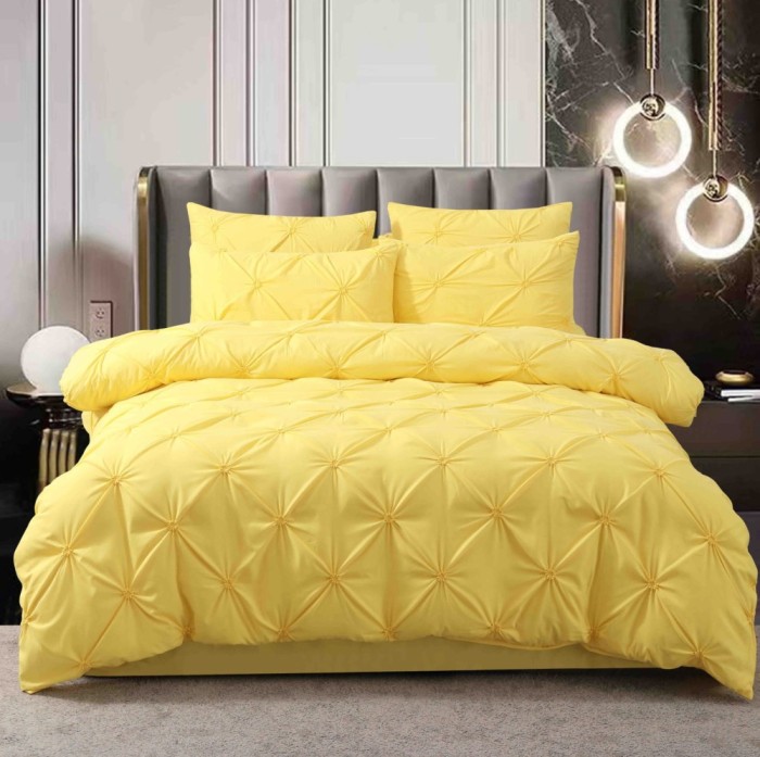 Lenjerie pat dublu cu pliuri,bumbac finet,6 piese,galbena-A755