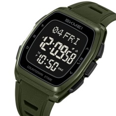 Ceas Digital Barbati SKMEI 2441 Verde-Army , Functii Multiple, Design Sport, Afisaj LED, Alarma, Rezistent la Apa 5ATM