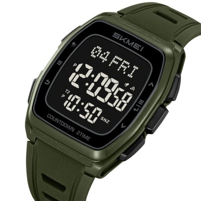 Ceas Digital Barbati SKMEI 2441 Verde-Army , Functii Multiple, Design Sport, Afisaj LED, Alarma, Rezistent la Apa 5ATM foto