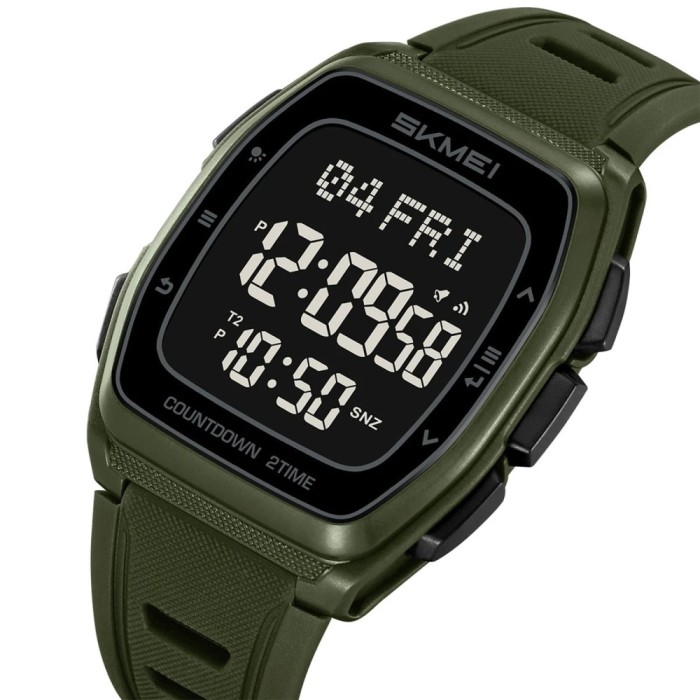 Ceas Digital Barbati SKMEI 2441 Verde-Army , Functii Multiple, Design Sport, Afisaj LED, Alarma, Rezistent la Apa 5ATM