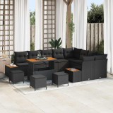 vidaXL Set de canapele pentru grădină format din 13 piese cu perne, ratan poliester negru, acacia