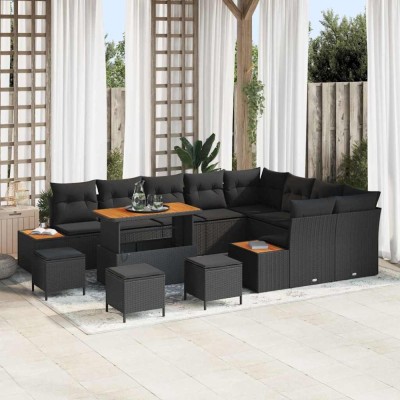 vidaXL Set de canapele pentru grădină 13 pcs Negru Rattan poli foto