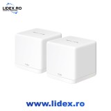 Sistem Wi-Fi Mesh MERCUSYS Halo H1500, Wi-Fi 6, Dual-Band 300 + 1201 Mbps, 2 buc, alb