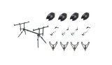 Set Rod Pod Pescuit 4 Posturi, 4 Avertizori Digitali LED, 4 Swingere LED, Suport Lansete, Ajustabil, Aluminiu, Geanta Transport