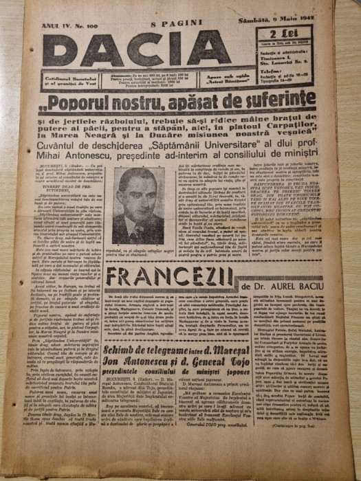 dacia 9 mai 1942-al 2 lea razboi mondial,art. poporul nostru apasat de suferinte