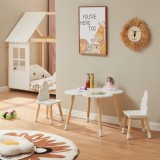 Set masa si 2 scaune pentru copii, alb, model nor, din MDF si lemn