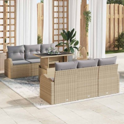 vidaXL Set de canapele pentru grădină 7 pcs Bej 100 x 55 x 73 cm 3357303 foto