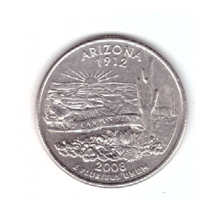 Moneda SUA 25 centi/quarter dollar 2008 D, Arizona 1912, stare foarte buna