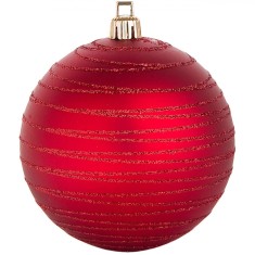Set Globuri Crăciun, 10 cm, Roșu, Dungi Mat Glitter, 6 Bucăți, Plastic