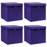 vidaXL Cutii depozitare cu capace, 4 buc., violet, 28x28x28 cm