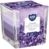 Lumanare parfumata AURA cu lavanda &icirc;n pahar, tricolora, 170 g, 32 h