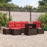 vidaXL Set de canapele pentru grădină cu pernă 7 pcs maro și roșu 3349220