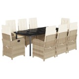 Cumpara ieftin Set de masa pentru gradina, 9 piese, cu perne, bej, poliratan