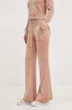 Juicy Couture pantaloni de trening din velur CAISA culoarea bej, neted, JCSEBJ008