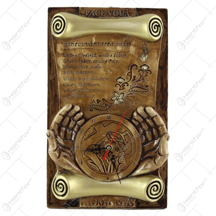 Placheta cu ceas din ipsos &bdquo;Binecuvantare Casei&rdquo; 22&times;37 CM