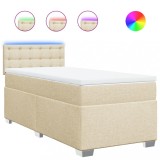 Cumpara ieftin Pat box spring cu saltea, crem, 90x190 cm, textil