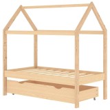 Cumpara ieftin Cadru pat copii, cu un sertar, 70x140 cm, lemn masiv de pin