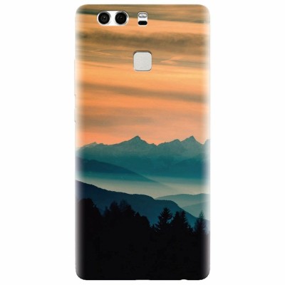 Husa silicon pentru Huawei P9 Plus, Blue Mountains Orange Clouds Sunset Landscape foto