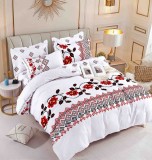 Cumpara ieftin Lenjerie pat dublu,bumbac finet,6 piese cu elastic,motiv traditional cu flori si romburi-A425, Jojo Home