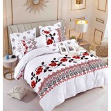 Lenjerie pat single,bumbac finet,4 piese,cearceaf normal,motiv traditional cu flori si romburi-A821