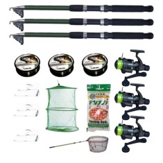 Set 3 lansete 2,7m ultra carp, trei mulinete LS500, trei gute, trei monturi, minciog, pufuleti si juvelnic