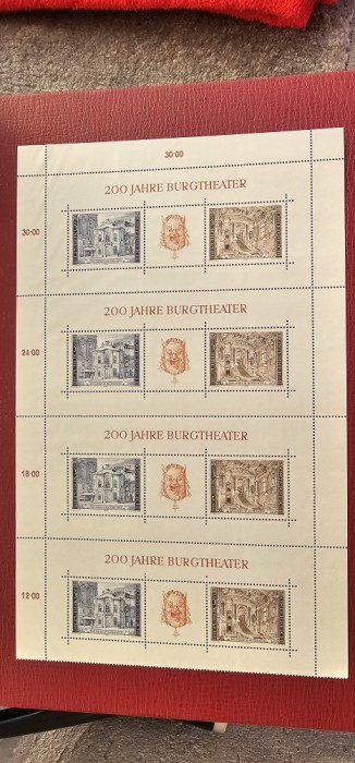 TIMBRU BLOC , 200 ANI Burgtheater ANUL 1976 . TEATRU AUSTRIA . NESTAMPILAT .