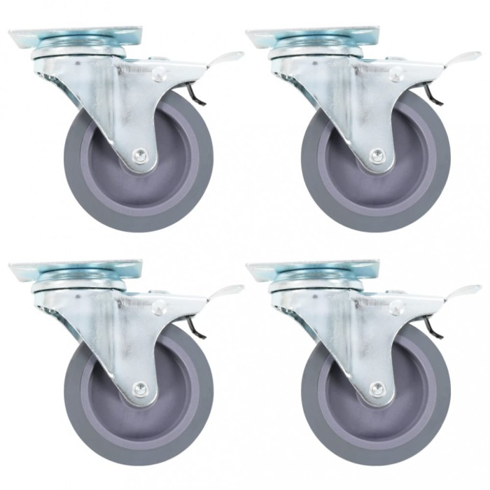 Roti pivotante cu frane duble, 4 buc., 75 mm