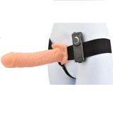 Vibratoare cu strap-on - Loving Joy Strap-On Scobit 20 cm cu Vibratii Culoare Deschisa Surprinde-ti Iubita cu o Erectie Zdravana