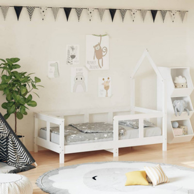 vidaXL Cadru de pat pentru copii, alb, 70x140 cm, lemn masiv de pin foto