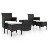 Set mobilier bistro gradina 5 piese negru poliratan si sticla