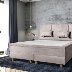 Pat matrimonial, Stockholm, Classic E, 160x200 cm, saltea tip Pocket, topper memory, Taupe