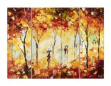 Set 3 piese tablou pictat manual, Plimbare relaxanta prin parc, 120x90cm ulei pe panza in cutit efect 3D