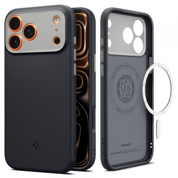 Husa MagSafe pentru Apple iPhone 17 Pro Max, Spigen, Caseology Nano Pop, Neagra