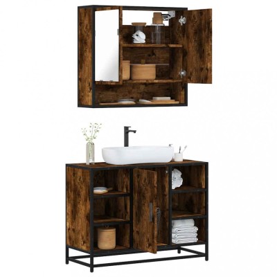 vidaXL Set mobilier de baie, 2 piese, stejar fumuriu, lemn prelucrat 3300942 foto