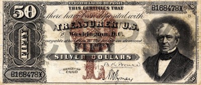 50 dolari 1880 Reproducere Bancnota USD , Dimensiune reala 1:1 foto