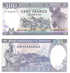 Rwanda 100 Franci 1989 P-19 UNC foto