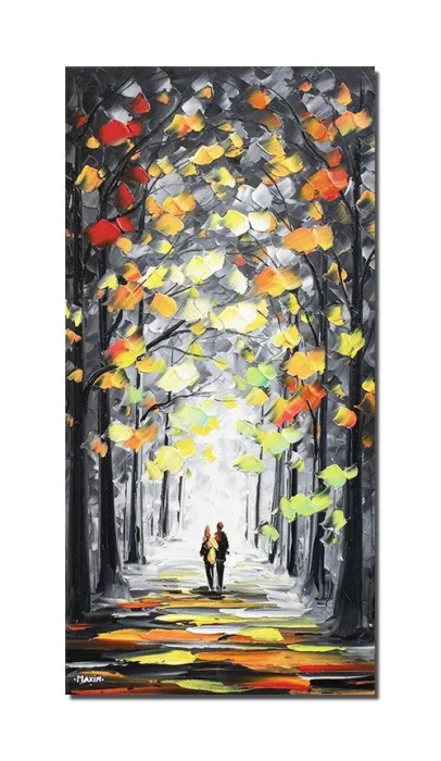 Tablou pictat manual hol, living, dormitorl, Impreuna pentru totdeauna, 80x40cm ulei pe panza in cutit efect 3D