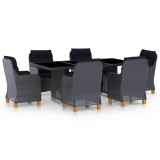Cumpara ieftin Set mobilier exterior cu perne, 7 piese, gri inchis, poliratan