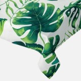 Fata de masa cu model de frunze tropicale, 180x140 cm, alba cu verde, CMCLASS