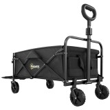 Outsunny Cărucior de Grădină 72L Pliabil cu M&acirc;ner Reglabil, din Oțel și Material Oxford, 114x46x92 cm, Negru | Aosom Romania