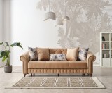 Canapea 3 Locuri Ibiza Maro Deschis cu Lada Depozitare, Extensibila 120x180cm, Tapiterie Rezistenta, Stil Provence, 232x85x91cm