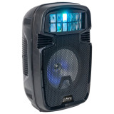 Boxa portabila activa Ibiza Sound, acumulator, Bluetooth, woofer iluminat cu LED si efect de lumina de tip Derby