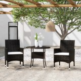vidaXL Set de mobilier pentru grădină, 3 piese, negru, poliratan