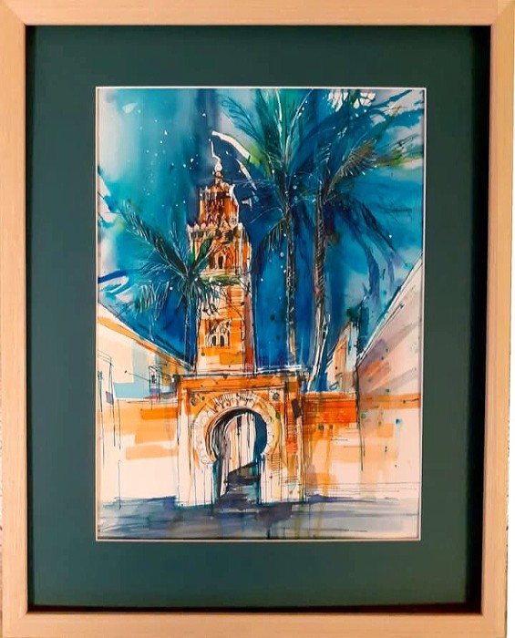 Tablou grafică și acuarelă - Maroc, Marrakech